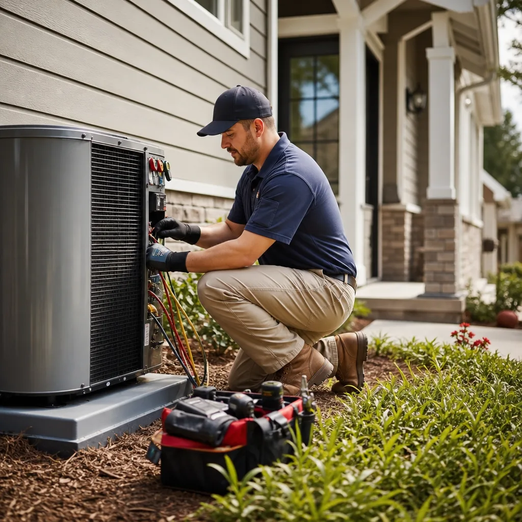 Technician performing professional HVAC system maintenance and repair in Austin, TX